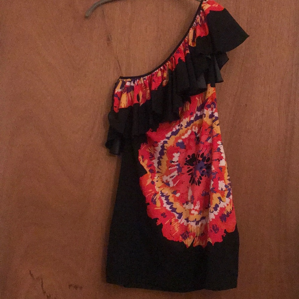 Rampage Black and Orange One-Shoulder Mini  Summer Dress w/ side zipper